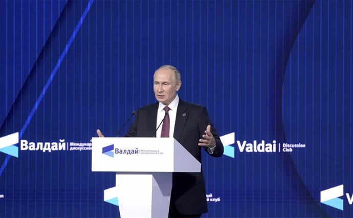 October 27, 2022, Moscow, Moscow Oblast, Russia: Russian President Vladimir Putin, delivers an address during a session called, ''The World after Hegemony: Justice and Security for Everyone'' at the Valdai International Discussion Club, October 27, 2022