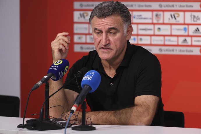Coach of PSG Christophe Galtier answers to the media during the post-match press conference following the French championship Ligue 1 football match between AC Ajaccio (ACA) and Paris Saint-Germain (PSG on October 21, 2022 at Stade Francois Coty in Ajac
