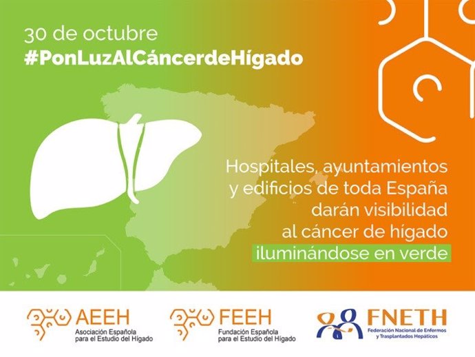 Ciudades españolas iluminarán ayuntamientos, hospitales y monumentos en color verde por el cáncer de hígado este domingo.