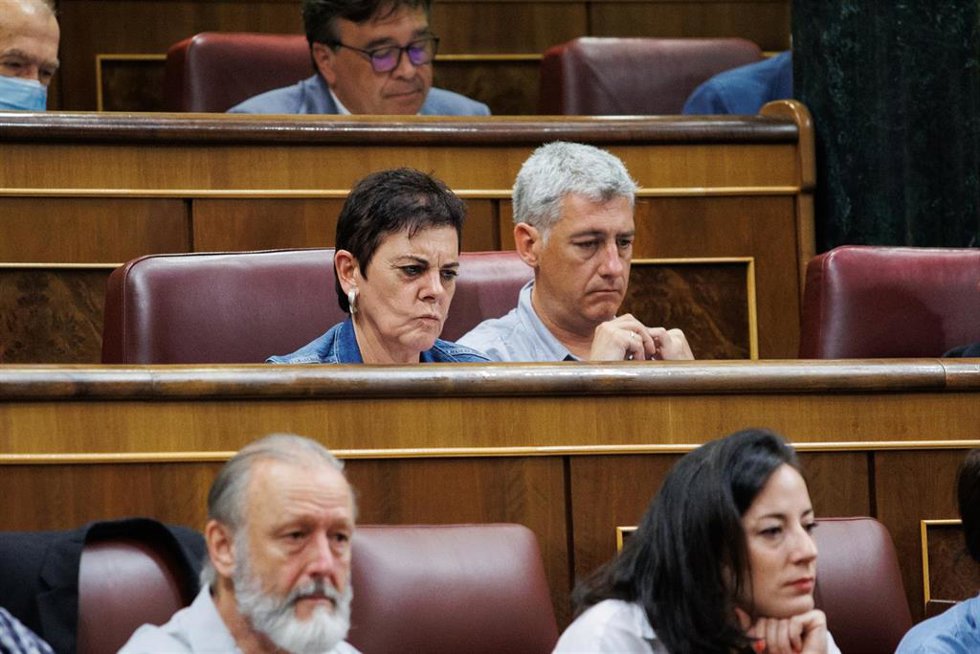 Archivo - La portavoz de EH Bildu en el Congreso, Mertxe Aizpurua, y el portavoz adjunto de EH Bildu en el Congreso, Oskar Matute, en una sesión plenaria, en el Congreso 