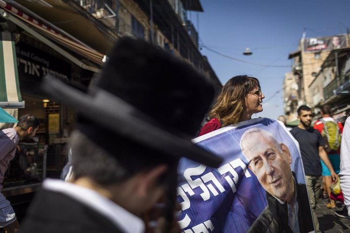 Imagen del exprimer minstro Benjamin Netanyahu durante la campaña electoral a las elecciones en Israel