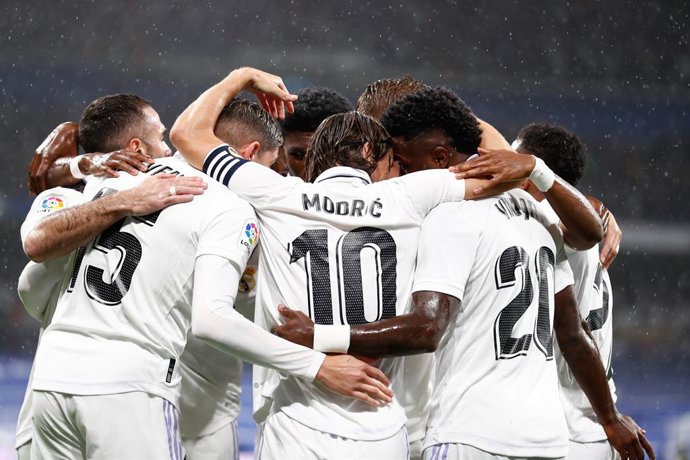 Luka Modric of Real Madrid celebrates a goal during the spanish league, La Liga Santander, football match played between Real Madrid and Sevilla FC at Santiago Bernabeu stadium on October 22, 2022, in Madrid, Spain.