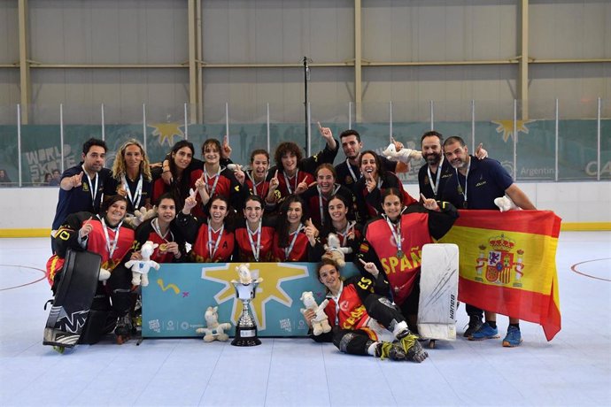 La selección española femenina de hockey línea, campeona del mundo tras ganar a Francia en la final de los World Skate Games de Argentina 2022