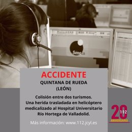 Gráfico elaborado por el 112 con datos sobre la colisión en la travesía de Quintana de Rueda, en León