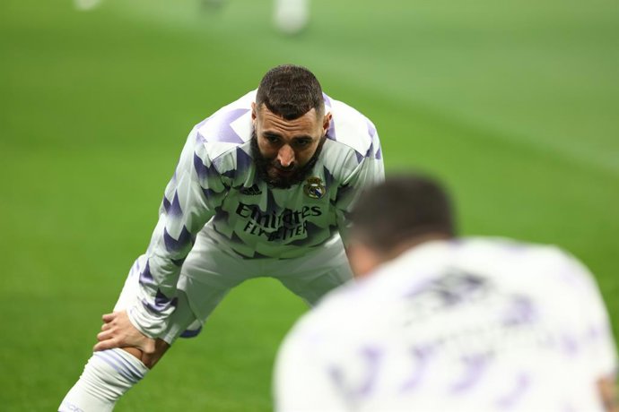 Karim Benzema of Real Madrid looks on during the spanish league, La Liga Santander, football match played between Real Madrid and CA Osasuna at Santiago Bernabeu stadium on October 02, 2022, in Madrid, Spain.