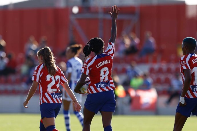 Ludmila Da Silva of Atletico de Madrid celebrates a goal during the spanish women league, Liga F, football match played between Atletico de Madrid Femenino and Sporting de Huelva Femenino at Centro Deportivo Wanda Alcala de Henares on October 15, 2022, 