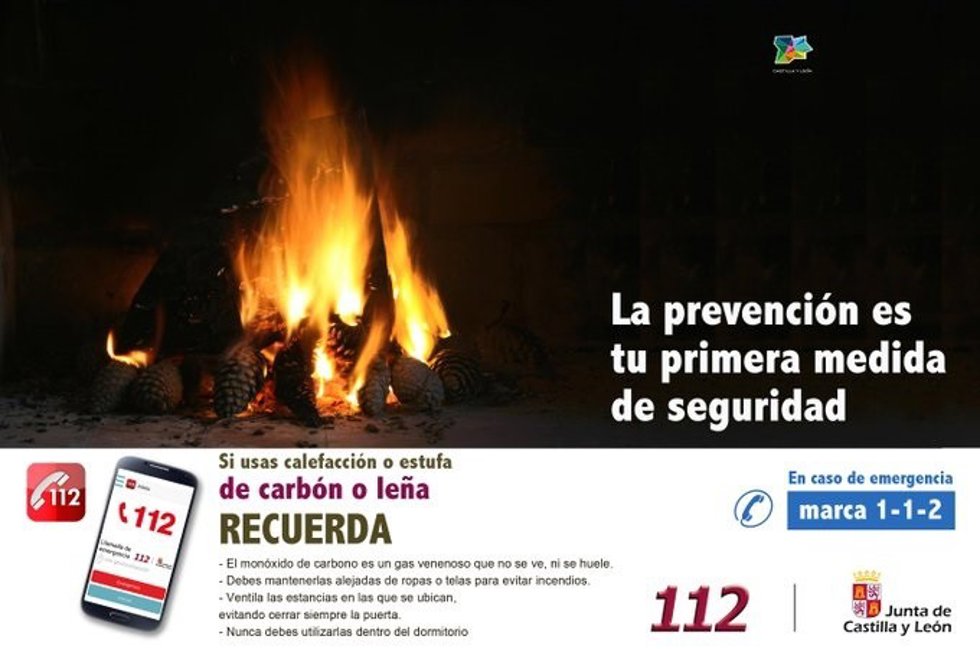 Gráfico elaborado por el 112CyL sobre la prevención en el uso de calefacciones de carbón o leña