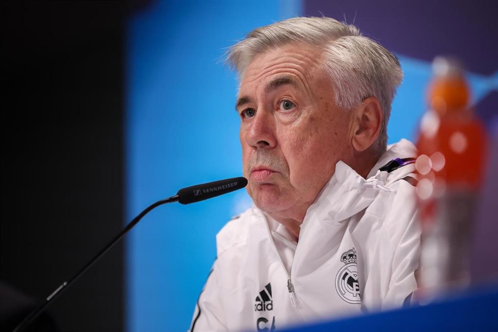 El entrenador del Real Madrid, Carlo Ancelotti, durante una rueda de prensa