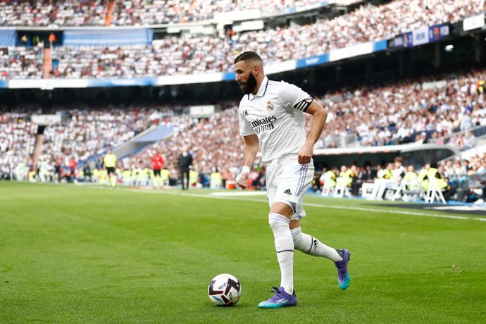 Karim Benzema of Real Madrid in action during the spanish league, La Liga Santander, football match played between Real Madrid and FC Barcelona at Santiago Bernabeu stadium on October 16, 2022, in Madrid, Spain.