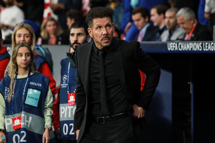 Diego Pablo Simeone, head coach of Atletico de Madrid, looks on during the UEFA Champions League, Group B, football match played between Atletico de Madrid and Bayern Leverkusen at Civitas Metropolitano stadium on October 26, 2022, in Madrid, Spain.