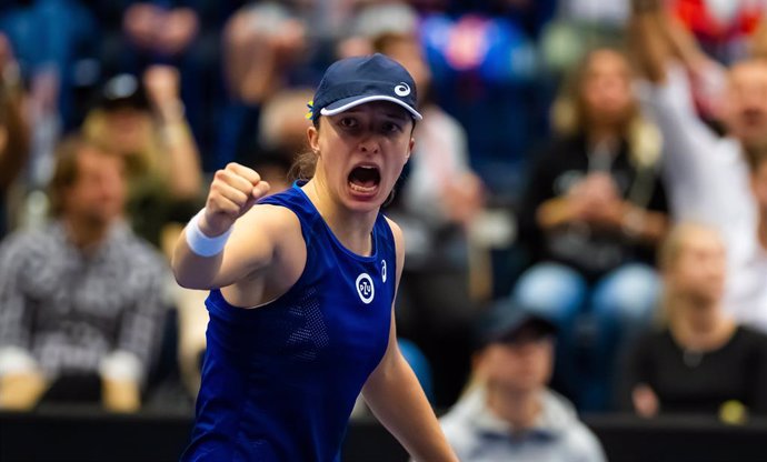 Iga Swiatek of Poland in action during the final of the 2022 Agel Open WTA 500 tennis tournament