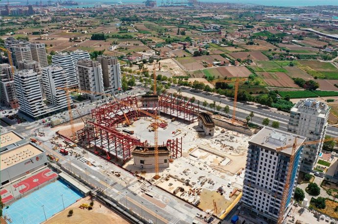 Imatge de les obres del Casal España Arena de Valncia, ara anomenat Roig Arena.