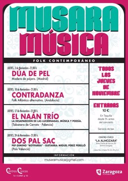 El ciclo 'Musara Música' llena de folk el centro cívico de La Almozara, en noviembre.