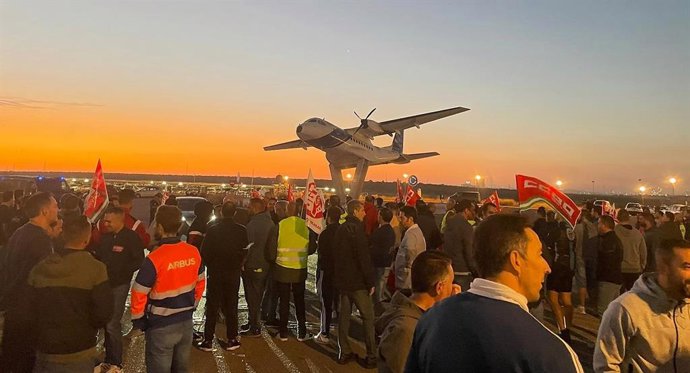 Huelga de trabajadores en Airbus en Sevilla.