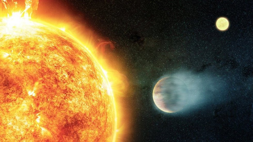Ilustración de un planeta orbitando un júpiter caliente