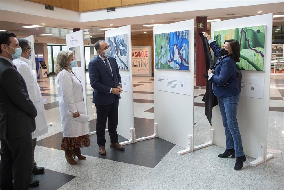 El conselleiro de Sanidade, Julio García Comesaña, en la presentación de la campaña Cuadros con Esperanza sobre el cáncer de mama triple negativo en Santiago de Compostela