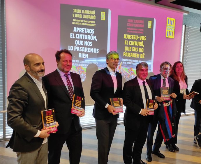 Presentación del sello editorial 'Bara Books' en el Camp Nou del FC Barcelona, con la presencia del presidente blaugrana, Joan Laporta