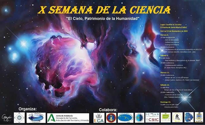 Cartel X Semana de la Ciencia en el Parque de Los Toruños, en El Puerto de Santa María (Cádiz)