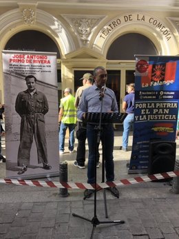 Manuel Andrino, jefe nacional de La Falange en su discurso por el 89 aniversario de la fundación de la Falange.