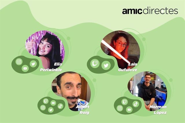 Los creadores de contenido Albert Roig, Laia Gufulove, Norman López y Elia Periwinkle, que colaboran con el concurso Amic-Directes