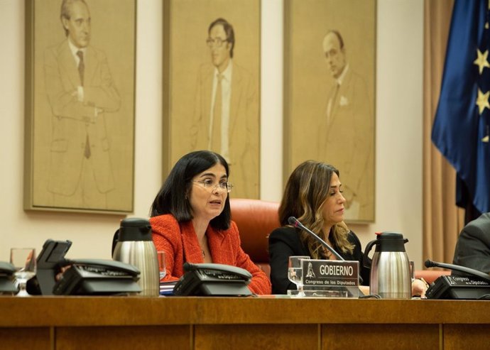 La ministra de Sanidad, Carolina Darias, durante su comparecencia a petición propia ante la Comisión de Sanidad y Consumo del Congreso de los Diputados. En Madrid (España), a 3 de noviembre de 2022.