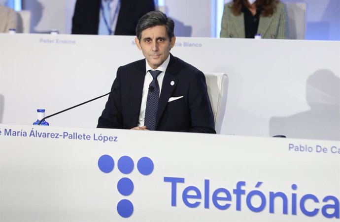 Archivo - Arxivo - El president de Telefónica, José María Álvarez-Pallete, durant la Junta General d'Accionistes de Telefónica S.A., a l'Edifici Central del Districte Telefónica, a 8 d'abril de 2022, a Madrid (Espanya).