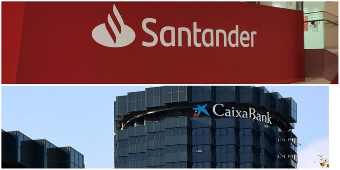 Archivo - Logos de Santander y CaixaBank