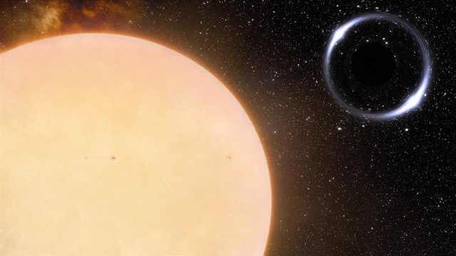 Impresión artística del agujero negro más cercano a la Terra con su compañera estelar de tipo solar