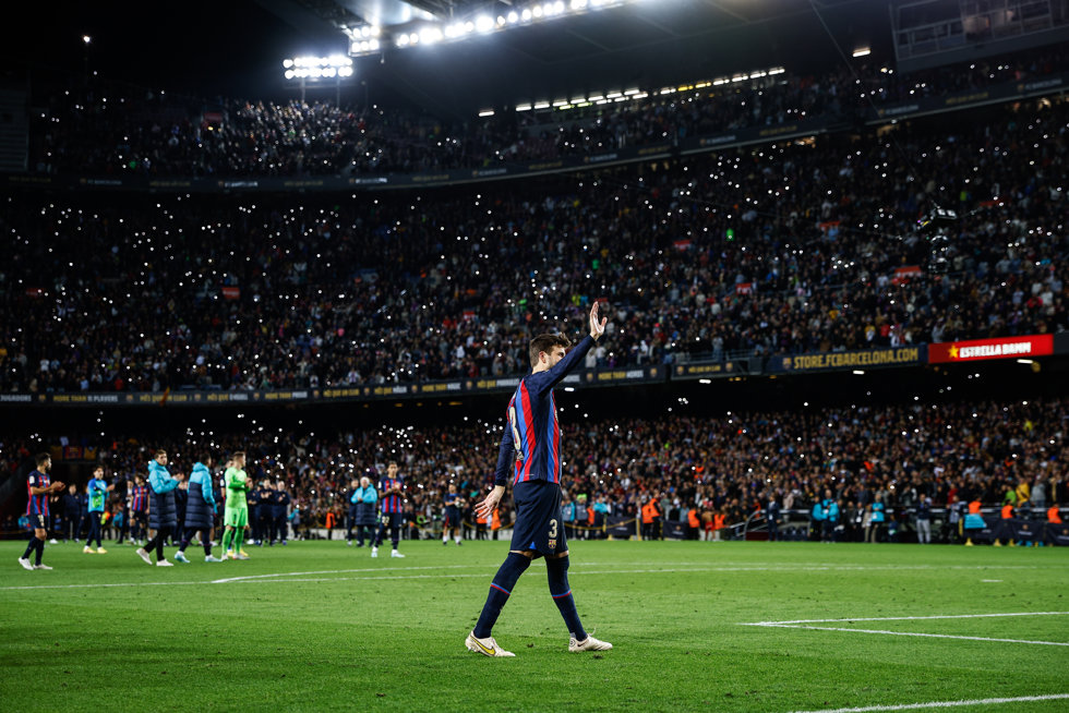 Gerard Pique of FC Barcelona farewell in his last game at Camp Nou, during the FC Barcelona v UD Almeria match of La Liga at Spotify Camp Nou Stadium in Barcelona, Spain, on November 05th, 2022.