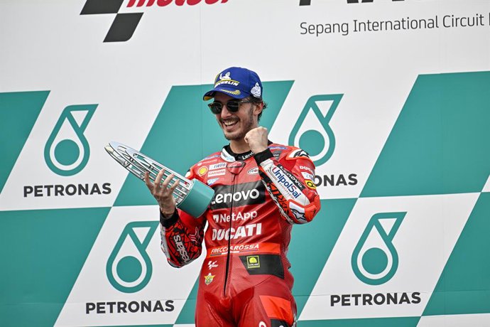 Bagnaia Francesco (ita), Ducati Lenovo Team, Ducati Desmosedici GP22, portrait, podium during the 2022 Moto GP Petronas Grand Prix of Malaysia Motorcycle Grand Prix , from October 21 to 23 2022 at Sepang, Malaysia - Photo Studio Milagro / DPPI