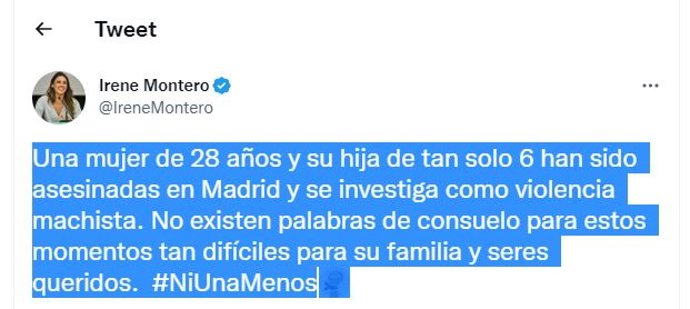 Tuit Irene Montero.