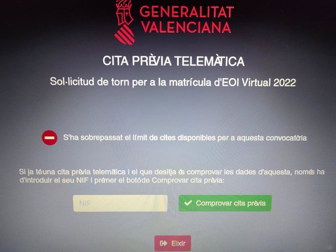 L'Escola Oficial d'Idiomes (EOI) Virtual valenciana ha esgotat en uns pocs minuts totes les places per a estudiar valenci i anglés que posava a la disposició dels interessats.