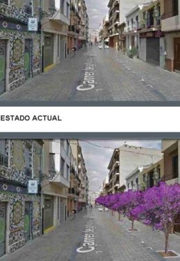 Recreación de la renaturalización de la calle Murta de Benimaclet