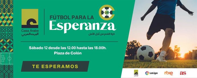 LaLiga y Casa Árabe organizan 'Fútbol para la Esperanza: El Reto', una experiencia que tendrá lugar en un recinto de césped artificial de 800 metros cuadrados en Plaza de Colón (Madrid), el 12 de noviembre