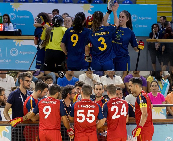 Archivo - Las selecciones españolas femenina y masculina de hockey sobre patines en los World Skate Games 2022 de Argentina