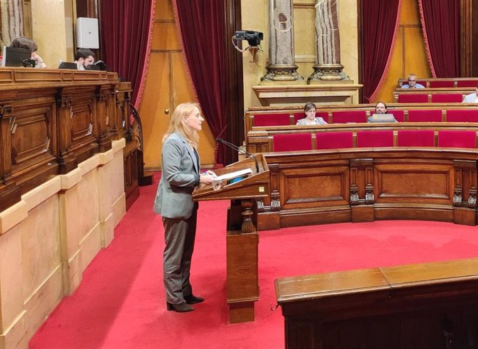 La consellera de Economía de la Generalitat, Natlia Mas, en su primera intervención en el pleno del Parlament