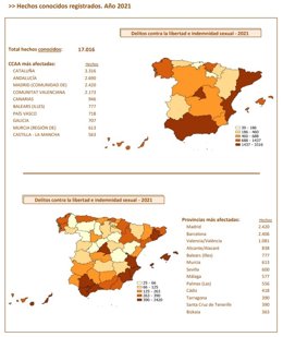 Mapas que reflejan los hechos conocidos registrados por comunidades autónomas