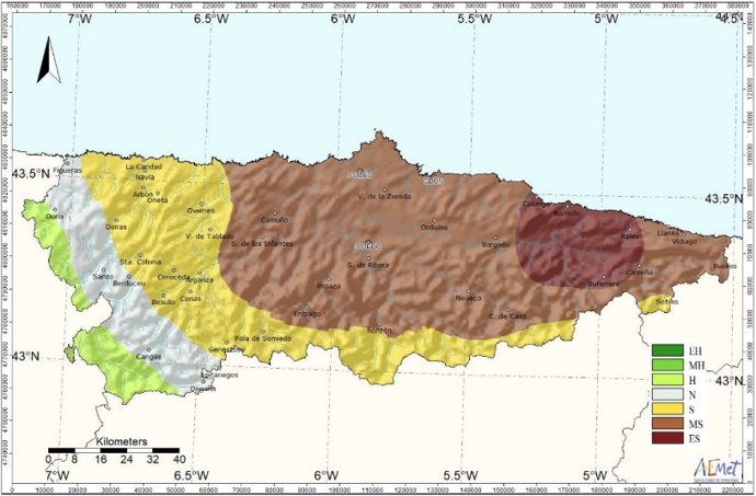 Carácter pluviométrico de octubre de 2022 en Asturias.