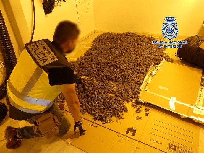 Archivo - Un agente junto a parte de la droga incautada en una operación policial