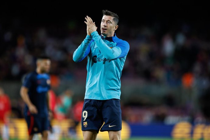 Robert Lewandowski of FC Barcelona gestures during the FC Barcelona v UD Almeria match of La Liga at Spotify Camp Nou Stadium in Barcelona, Spain, on November 05th, 2022.