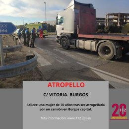 Gráfico elaborado por el 112 con datos sobre el atropello mortal en Burgos con imagen de la Policía Municipal