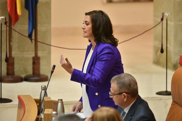 La presidenta del Gobierno riojano, Concha Andreu, responde a preguntas de los grupos en el pleno del Parlamento