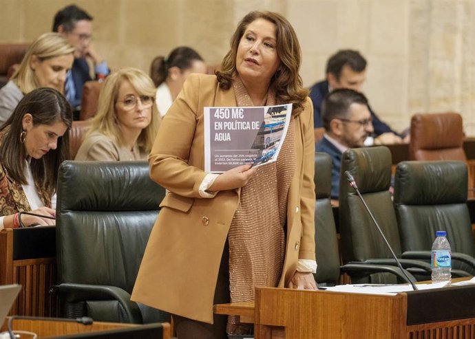 La consejera de Agricultura, Pesca, Agua y Desarrollo Rural, Carmen Crespo, en el Pleno del Parlamento