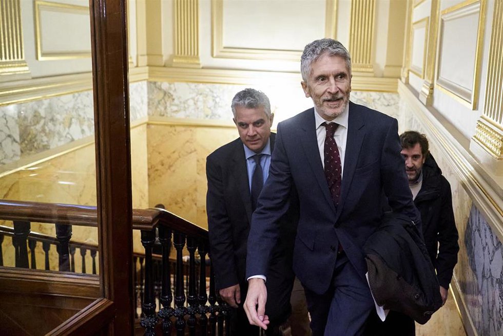El ministro del Interior, Fernando Grande-Marlaska, a su llegada para comparecer a puerta cerrada en el Congreso de los Diputados