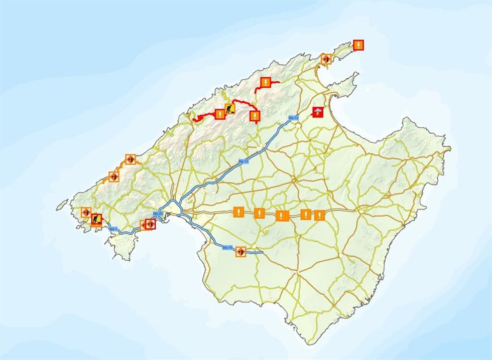Mapa de carreteras de Mallorca.