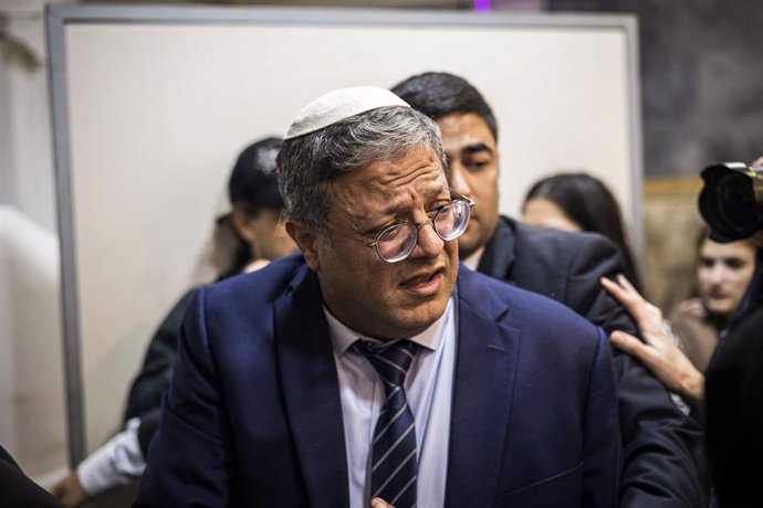 El ultraderechista Itamar Ben Gvir en una ceremonia en recuerdo del rabino extremista Meir Kahane, en Jerusalén, Israel.