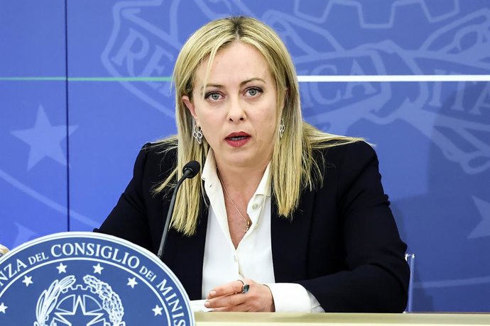 04 November 2022, Italy, Rome: Italian Prime Minister Giorgia Meloni speaks during a press conference after the Council of Ministers. Photo: Roberto Monaldo/LaPresse via ZUMA Press/dpa