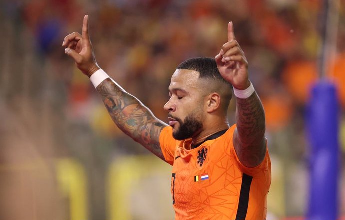 Archivo - 03 June 2022, Belgium, Brussels: Netherlands' Memphis Depay celebrates scoring his side's second goal during the UEFA Nations League group D soccer match between Belgium and Netherlands at King Baudouin Stadium. Photo: Virginie Lefour/BELGA/dpa