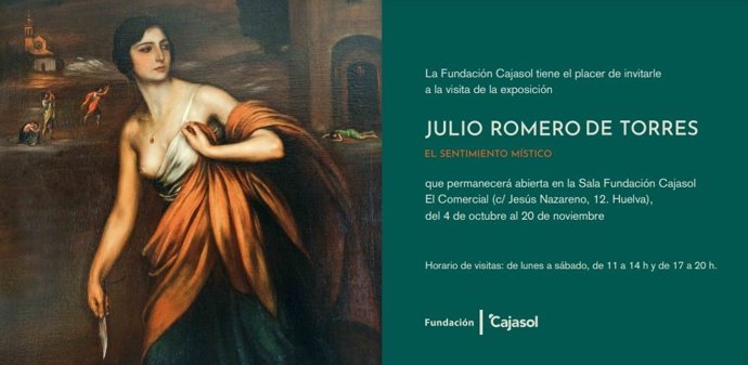 Programa de la exposición sobre Julio Romero de Torres en la Fundación Cajasol en Huelva.