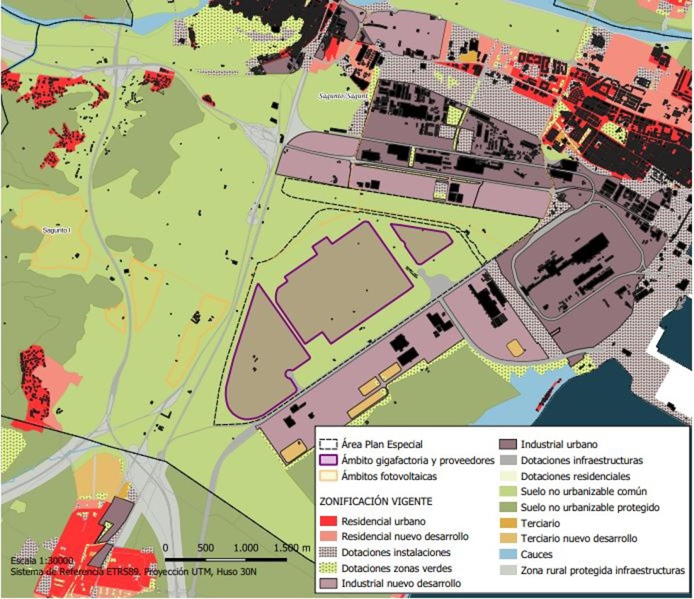 Mapa de la ubicación de la gigafactoría de Volkswagen en Sagunto (Valencia)
